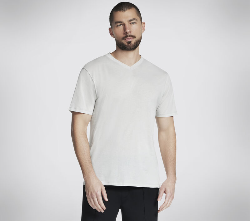 GO DRI Pima Signature V-Neck, WHITE / TAUPE, largeimage number 0