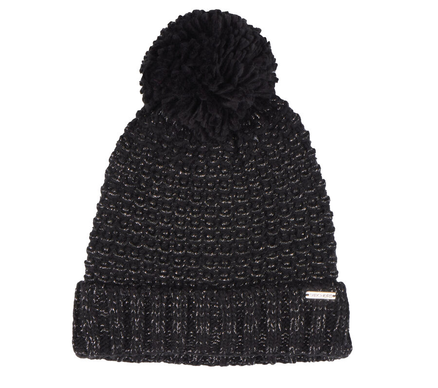 Reverse Stitch Pom-Pom Beanie, BLACK, largeimage number 0