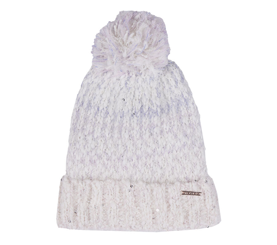 Slub Knit Ivory Pom-Pom Beanie, OFF WHITE, largeimage number 0