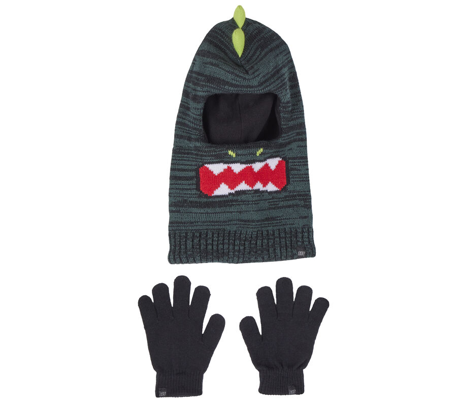 3D Knit Dino Ski Mask and Glove Set, GREEN, largeimage number 0