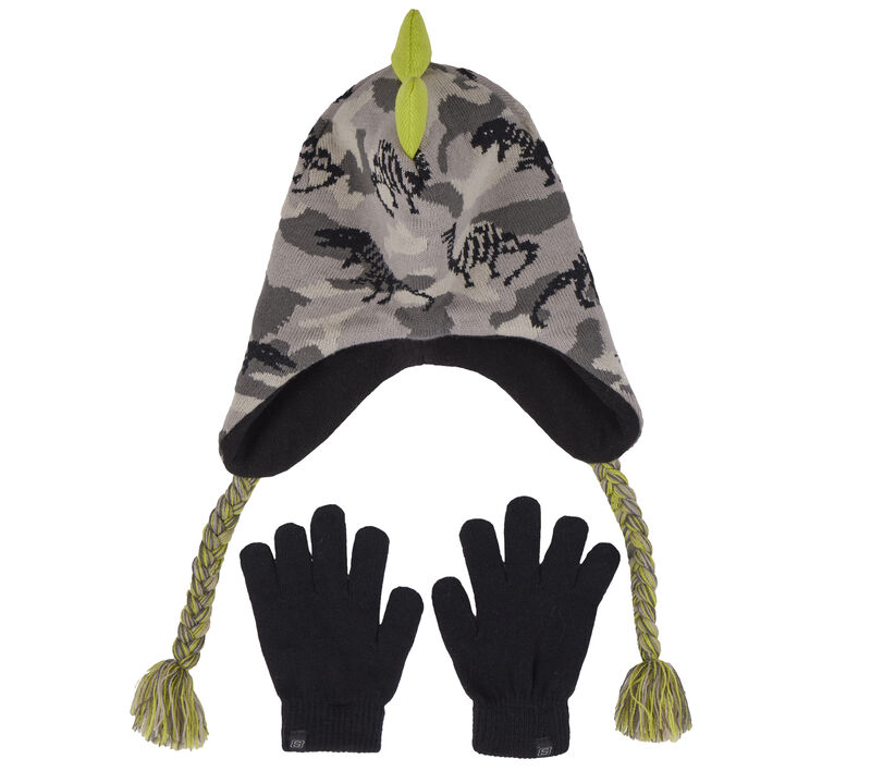 Dino Camo Jacquard Hat and Glove Set, GREEN, largeimage number 0