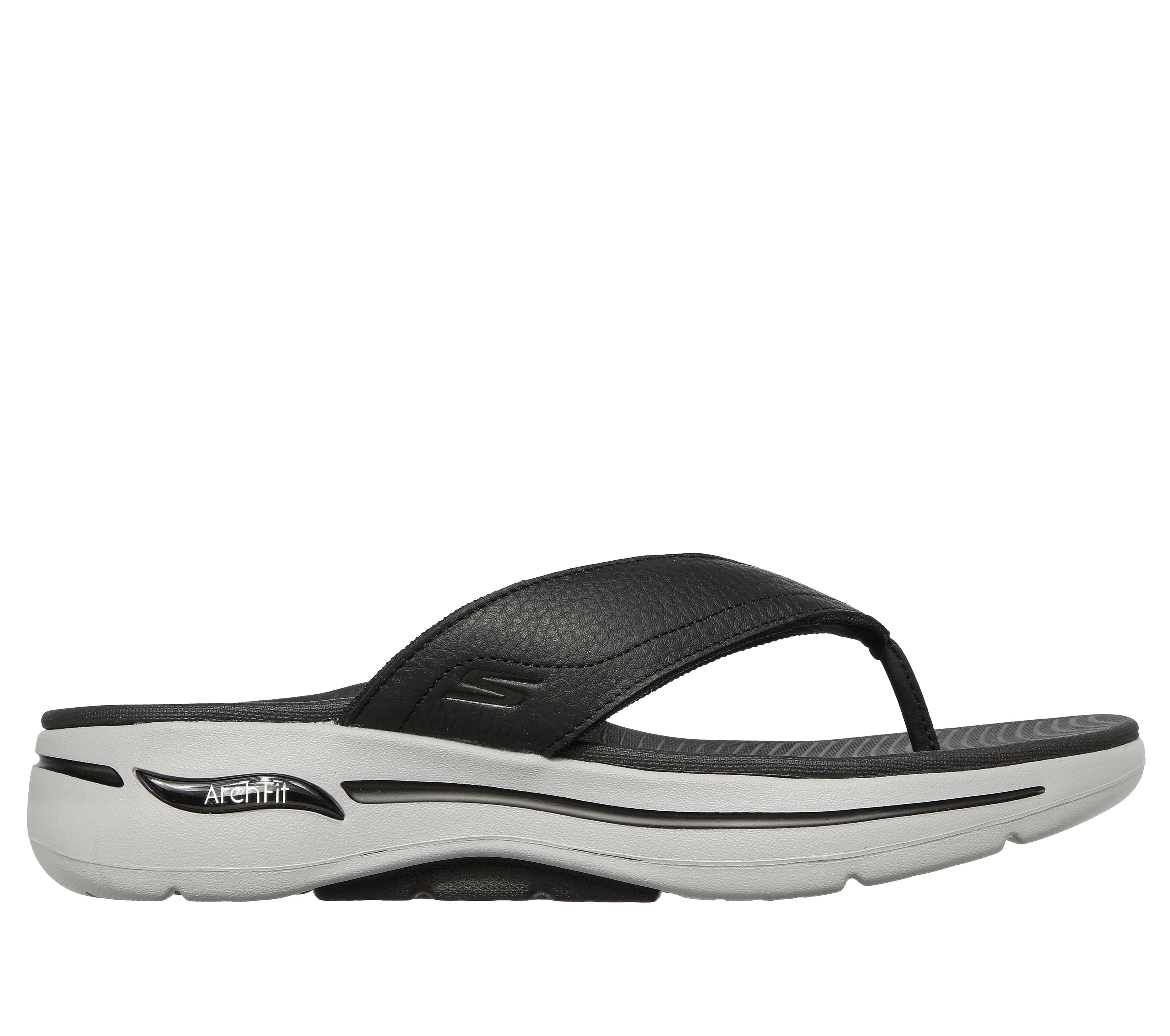 Skechers black flip best sale flops